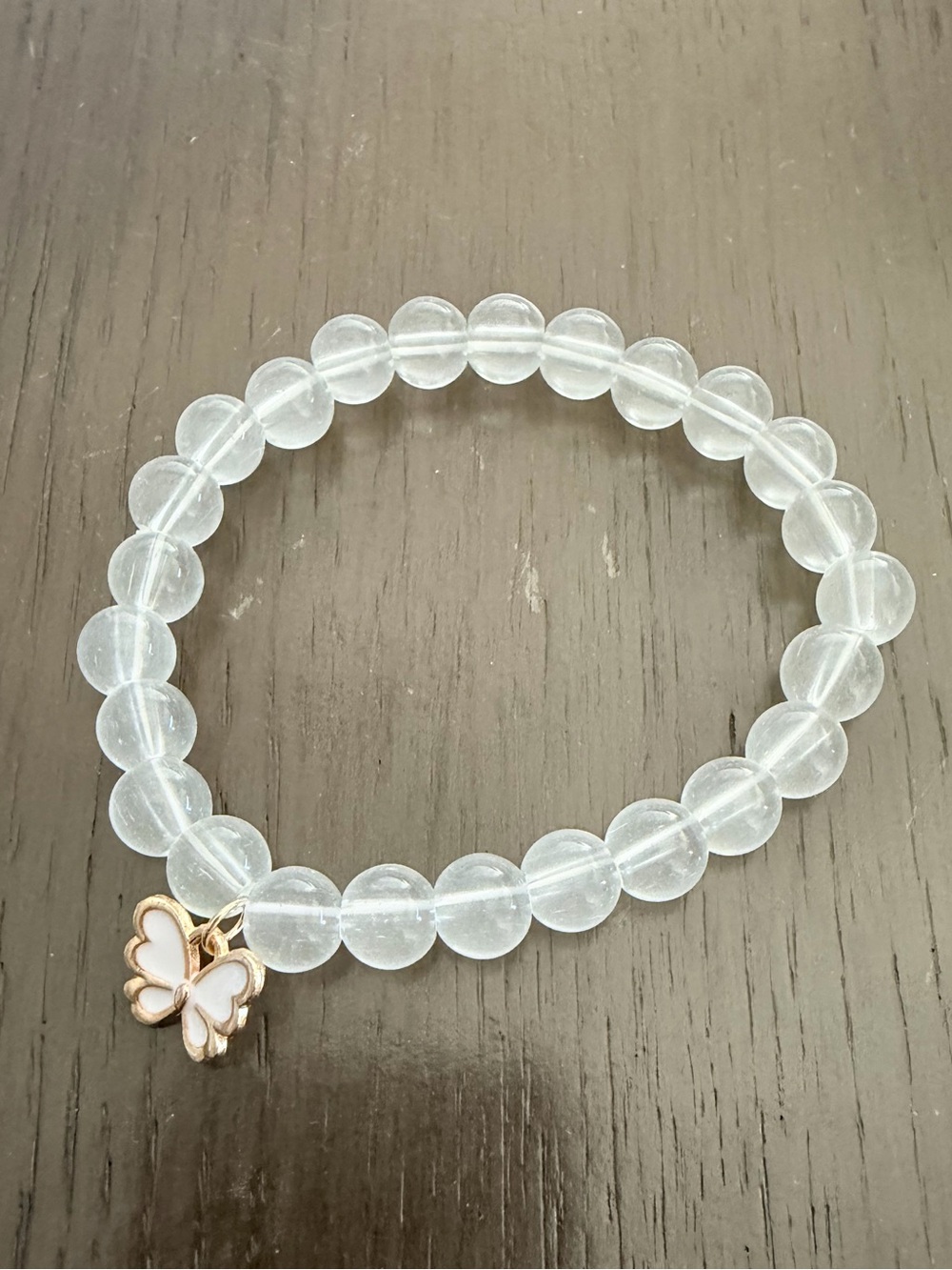 Clear Beaded Bracelet with Gold Butterfly Charm Handmade Jewelry